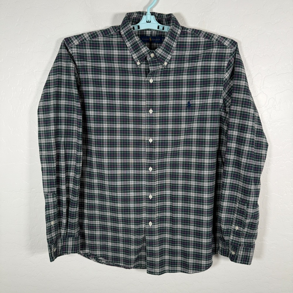 Ralph Lauren Shirt Mens XL Green Blue Button Down Oxford Tartan Plaid Pony